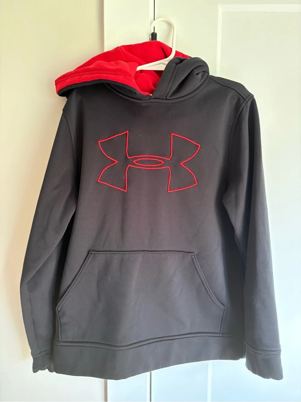 Under Armour Kids Black Hoodie with Red Lined Hood & Red Logo